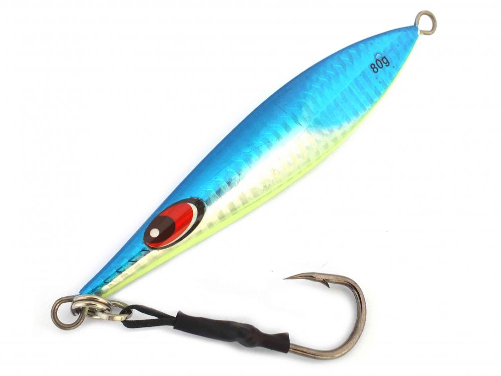 Chomp Fishing Lures Deep Water Kingfish Knife Jigs 80g x 5 Lures Fluoro