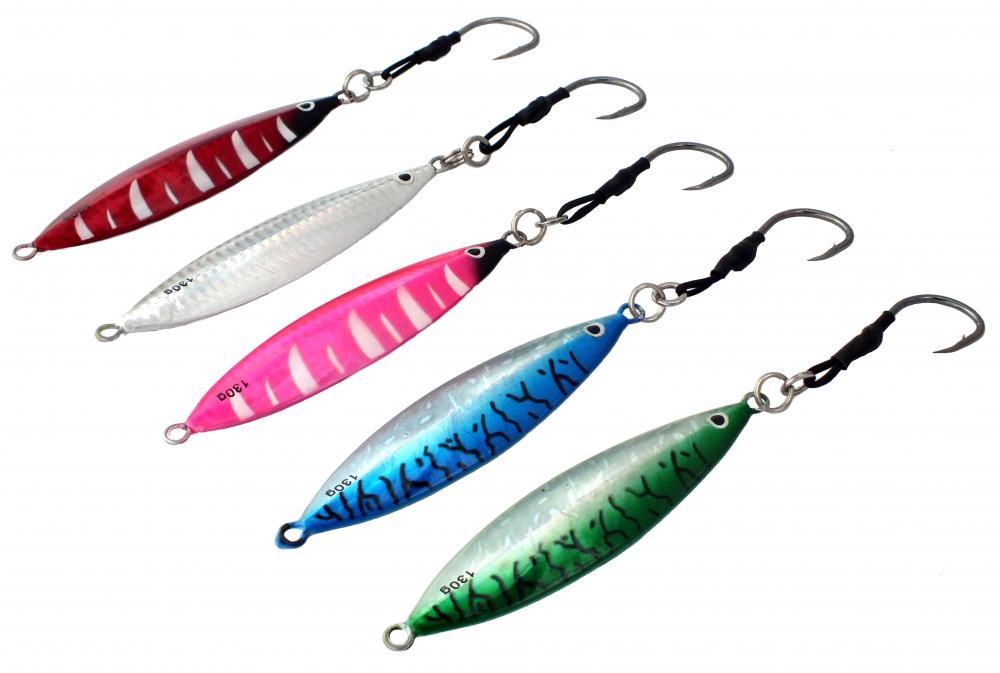 Chomp Fishing Lures Deep Water Kingfish Knife Jigs 130g x 5 Colours Assist Hooks eBay
