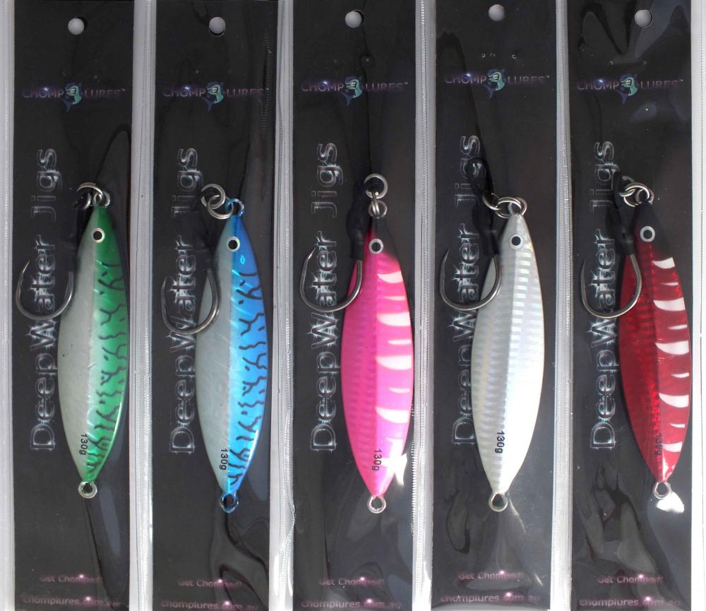 Chomp Fishing Lures Deep Water Kingfish Knife Jigs 130g x 5 Colours Assist Hooks eBay