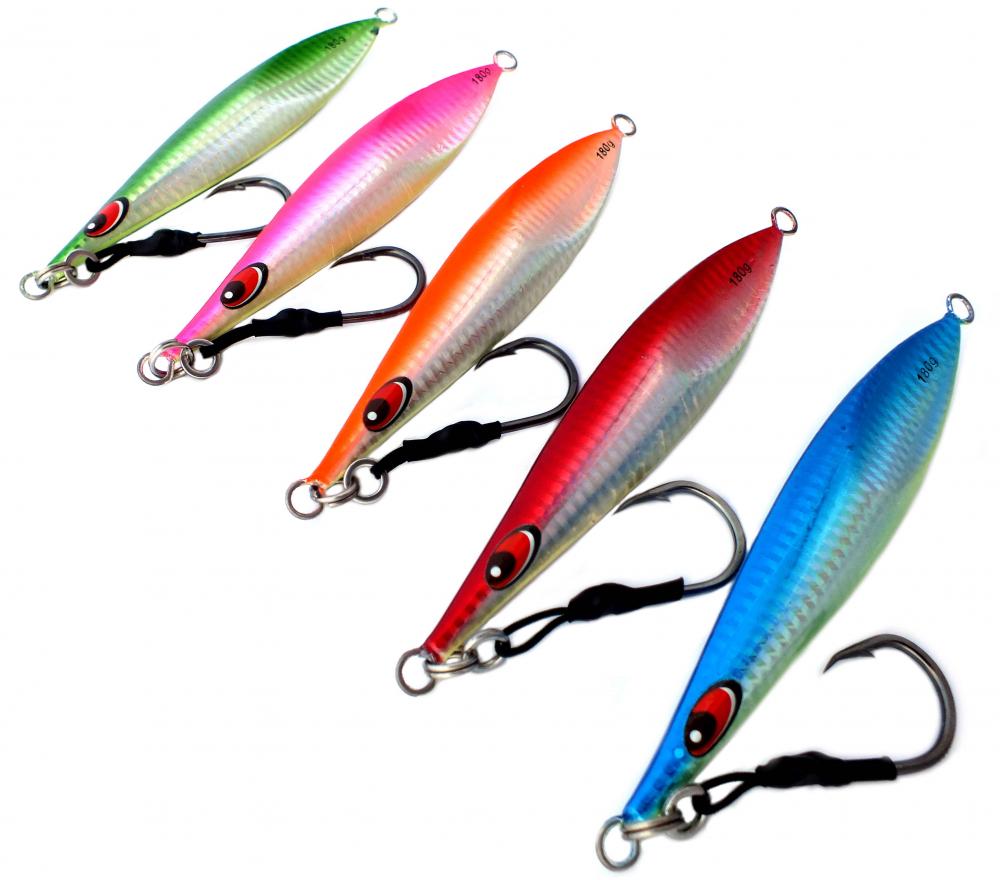 Chomp Fishing Lures Deep Water Kingfish Knife Jigs 180g x 5 Lures Fluoro Belly eBay