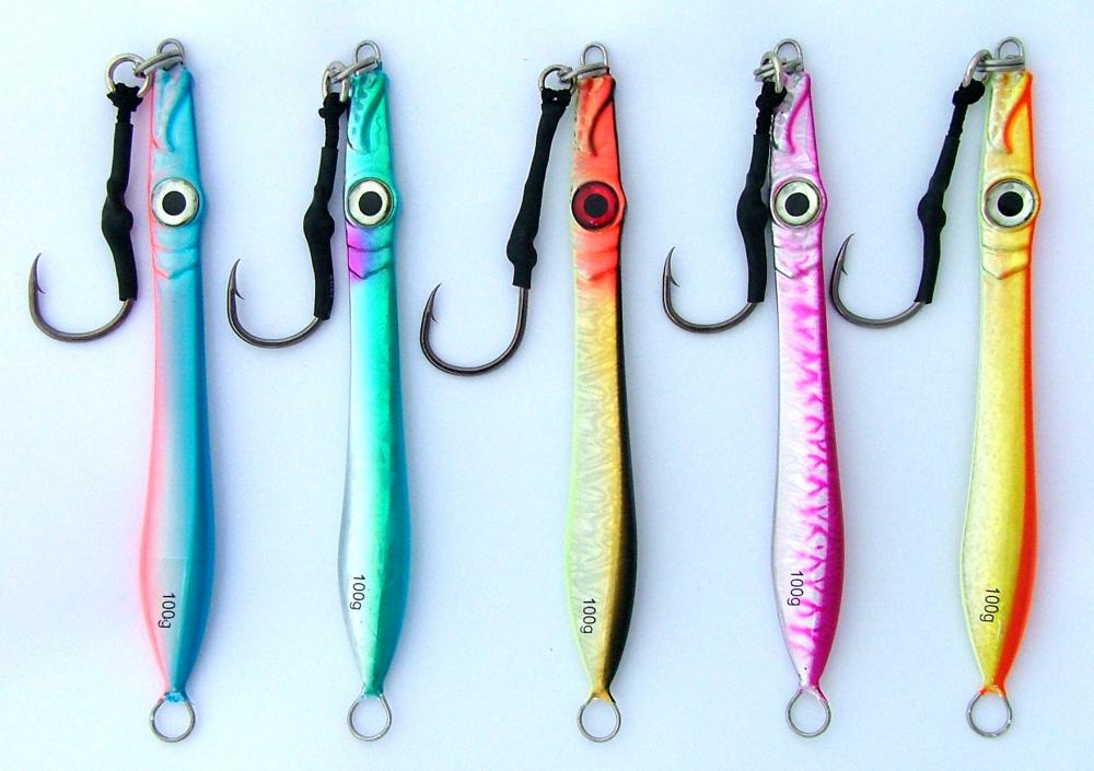 Chomp Fishing Lures Deep Water Kingfish Knife Jigs 100g x 5 Colours ...