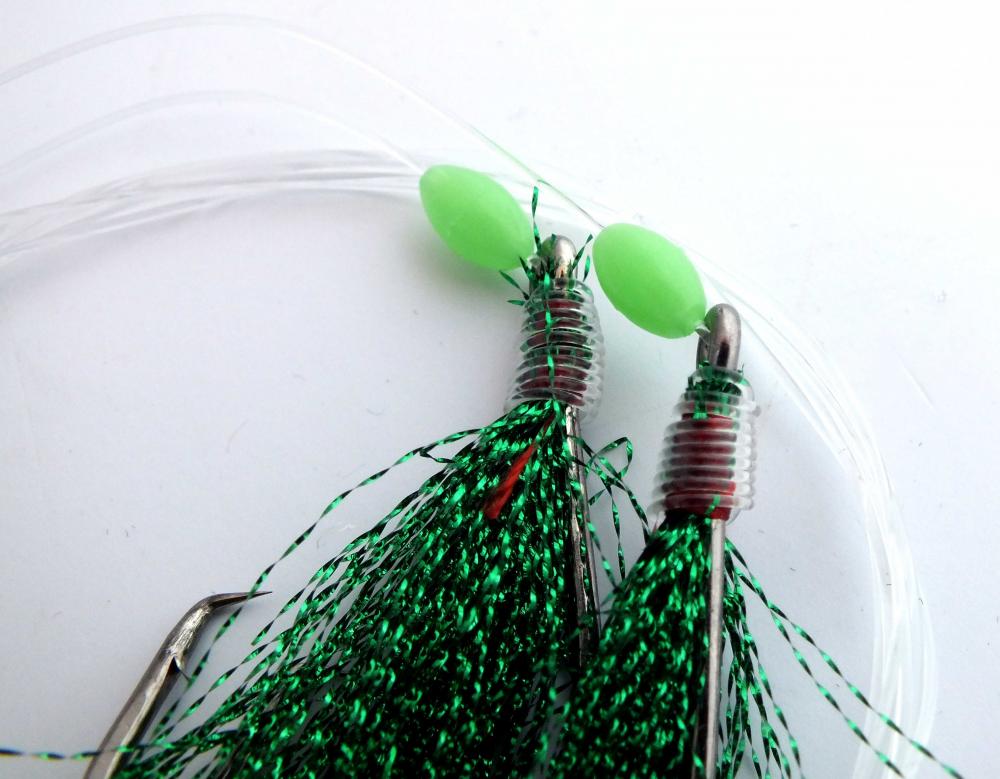 SNAPPER FEATHER FISHING JIG RIGS X 5, STRONG CIRCLE HOOKS, LUMO BEADS