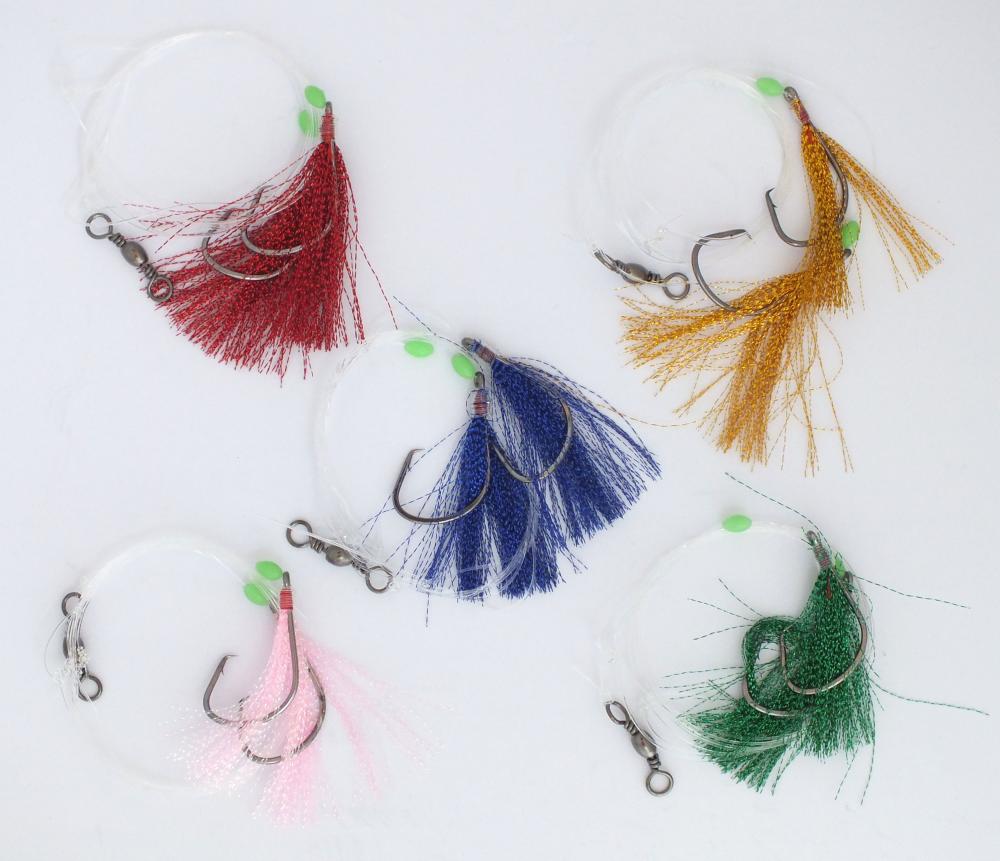 SNAPPER FEATHER FISHING JIG RIGS X 5, STRONG CIRCLE HOOKS, LUMO BEADS ...