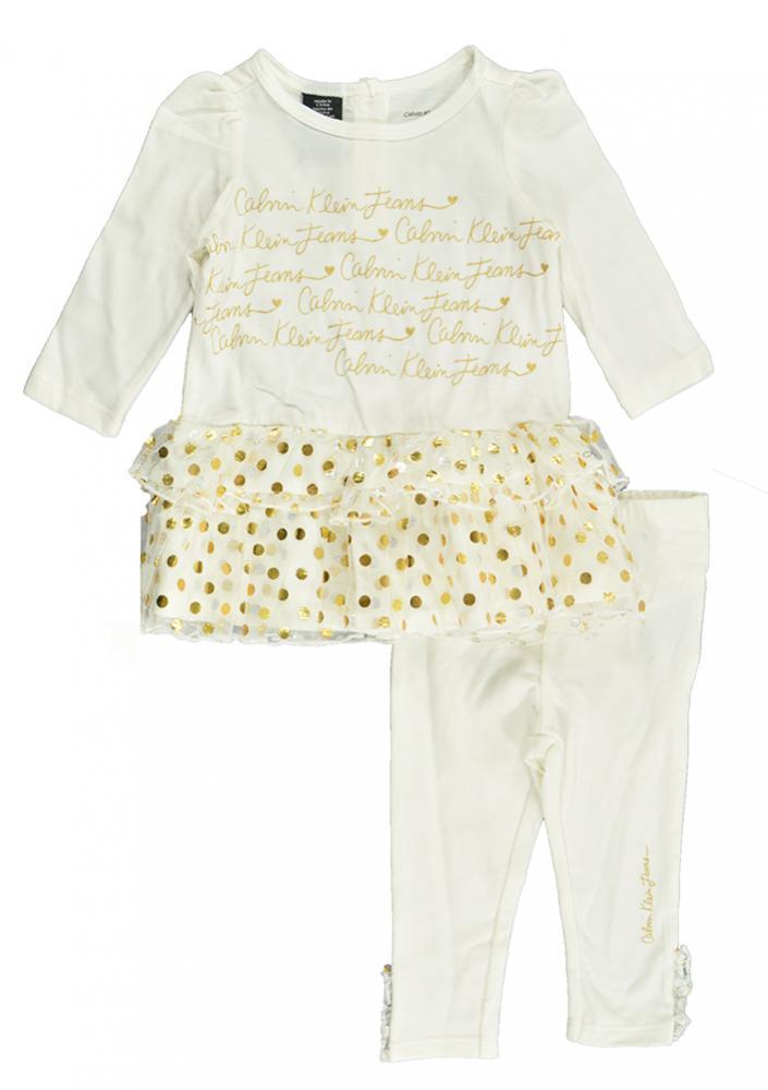 Calvin Klein Newborn Girls White Tiers Top 2pc Legging Set Size 3/6M 6/9M $44.50
