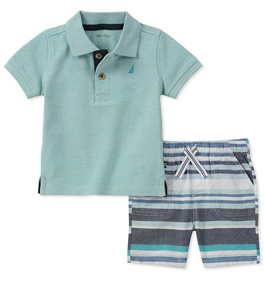 Nautica Boys Aqua Polo 2pc Short Set Size 2T 3T 4T 4 5 6 7 $55
