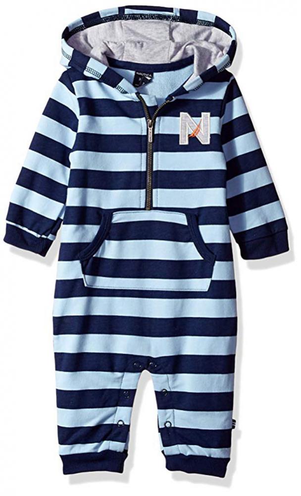 Nautica Infant Boys Blue Striped Hooded Coverall Size 0//3M 3//6M 6//9M 12M 18M 24M