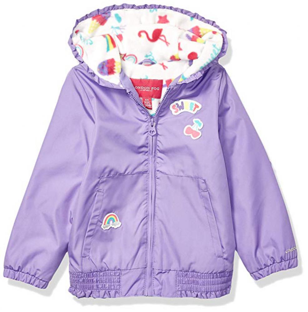 London Fog Toddler Girl's Purple Reversible Fleece Hooded Rain Jacket 2T 4T