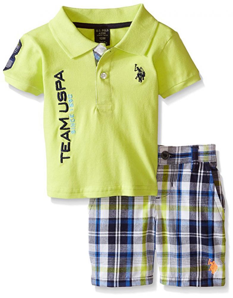 U.S Polo Assn Baby Boys S//S Orange Polo 2pc Short Set 3//6M 6//9M 12M 18M 24M