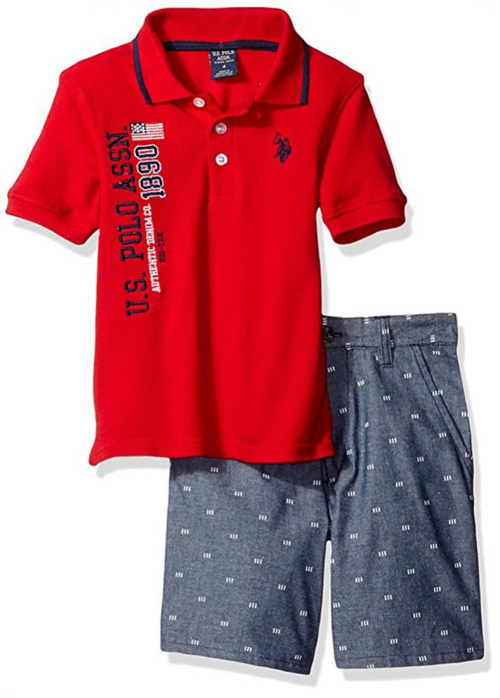 U.S Polo Assn Big Boys Classic Navy Polo 2pc Plaid Short Set Size 10 12 $44