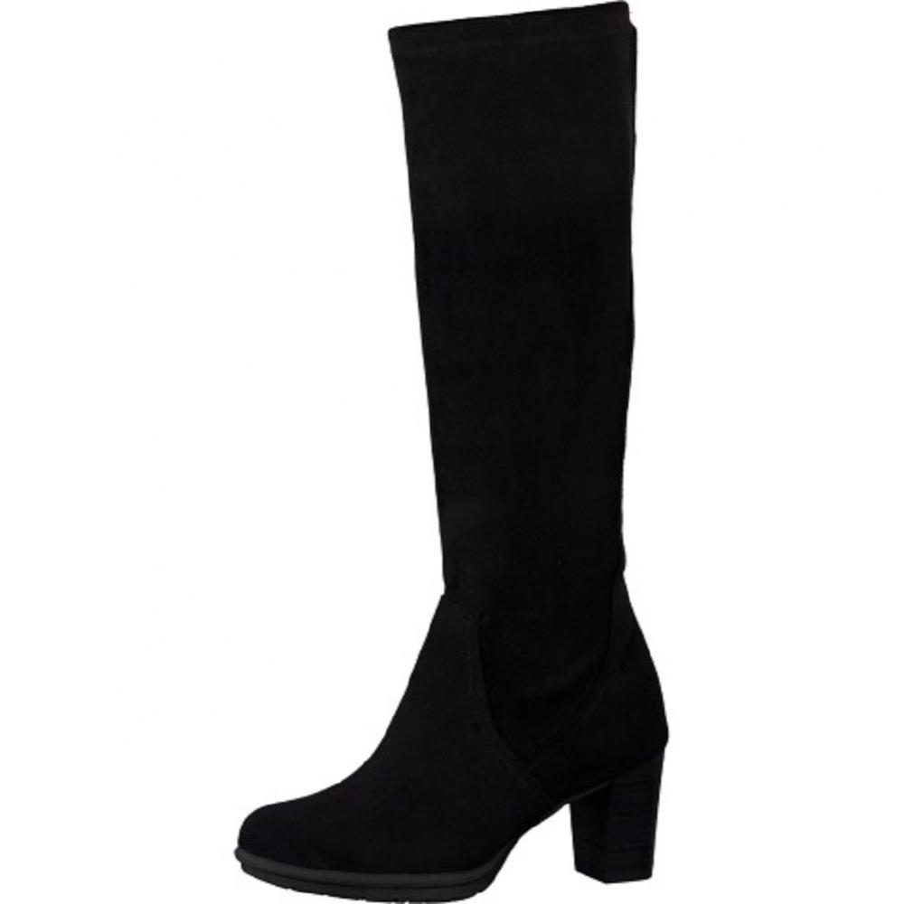 Marco Tozzi Ladies Knee-High Long Boots. Suede Effect Black Pull-on ...