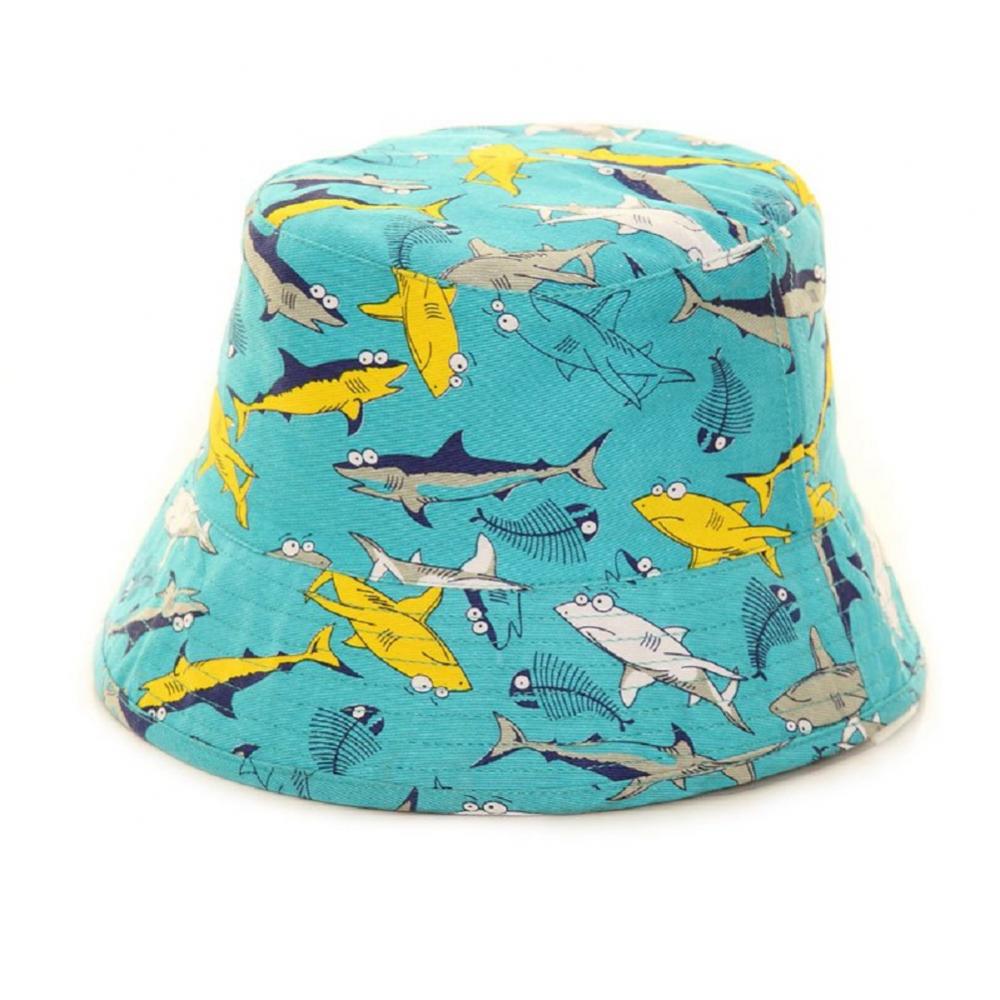 Childrens Boys Summer Bush Hats with Shark Print Kids Sun Hat Age 4-6 7-10