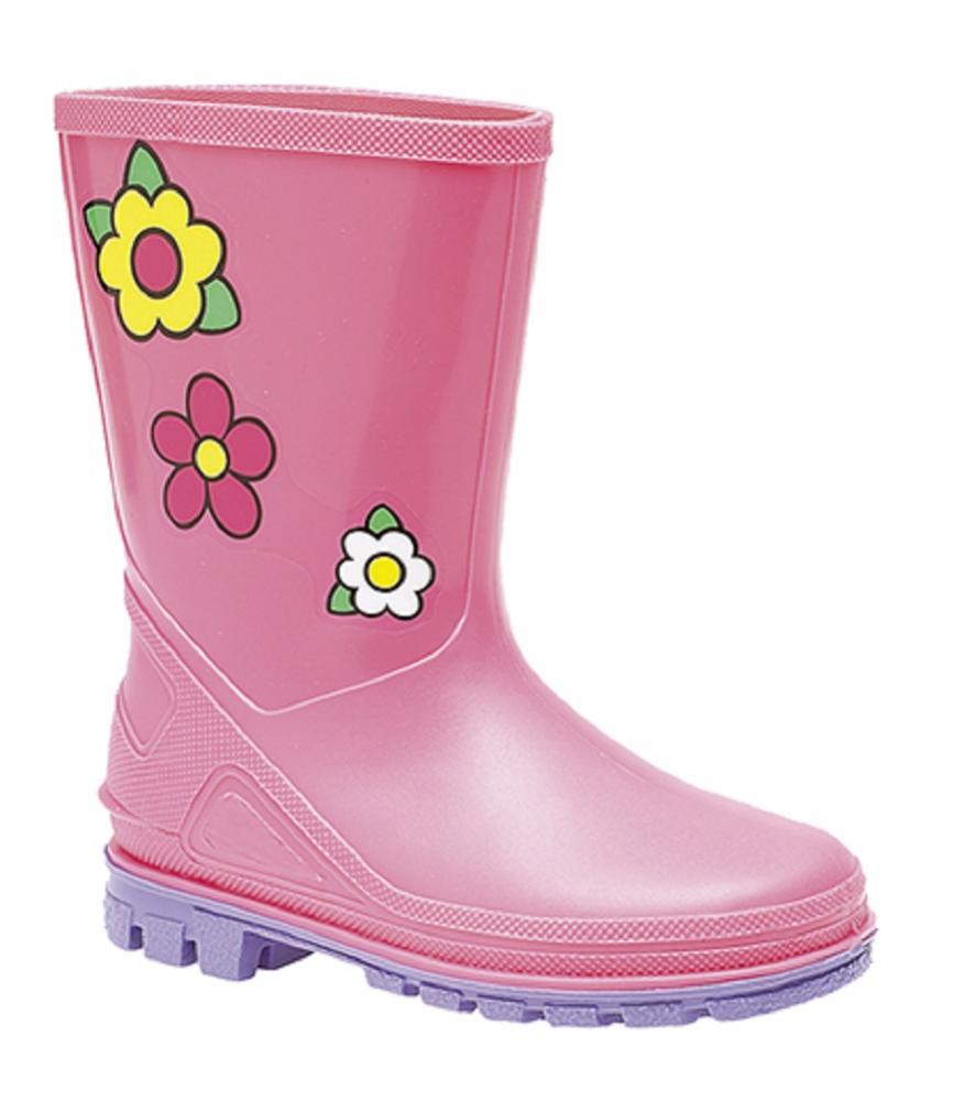 Kids Pink Flower Wellies Girls Junior Sizes 3 -10 Jr | eBay