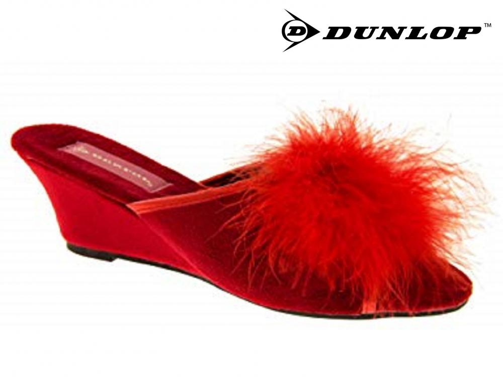 Dunlop Feather Pom Pom Faux Suede Mules 