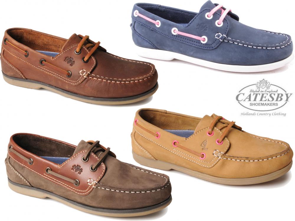 Ladies Catesby Boat Shoes Leather Lace Up Loafers Deck Yachting Casual ...