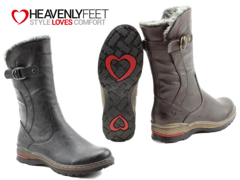 Ladies Heavenly Feet Boots Casual Mid Calf Faux Fur Winter Warm Memory