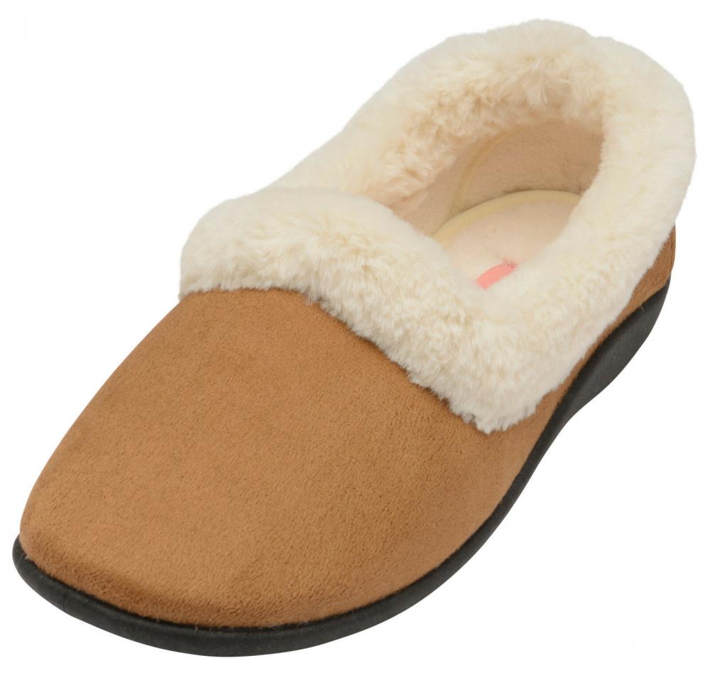 Ladies British Designed Slippers Full Fur Collar Outdoor Warm Fleece ...