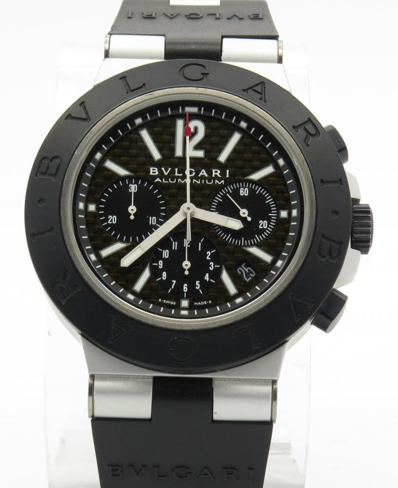 Bvlgari Diagono Aluminum AC44TA Chronograph 44mm Carbon Fiber Dial Bulgari