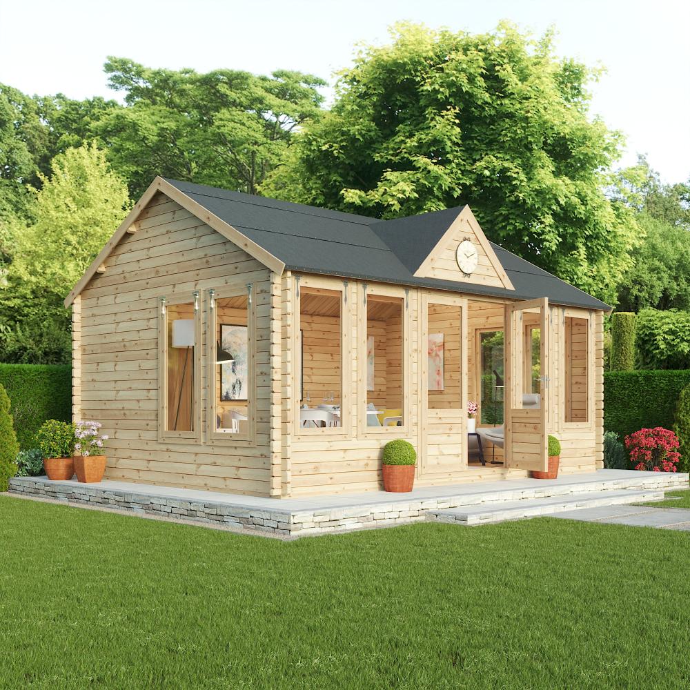 5.5m x 4m Log Cabin Pool House Outdoor Garden Summerhouse Office Double ...