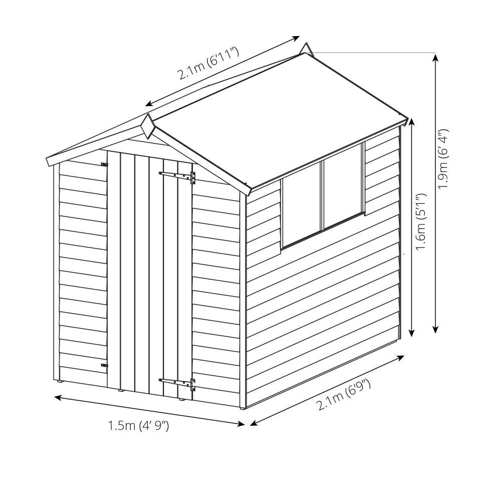 7x5 Overlap Wooden Shed Window Single Door Apex Roof & Felt Garden Shed ...