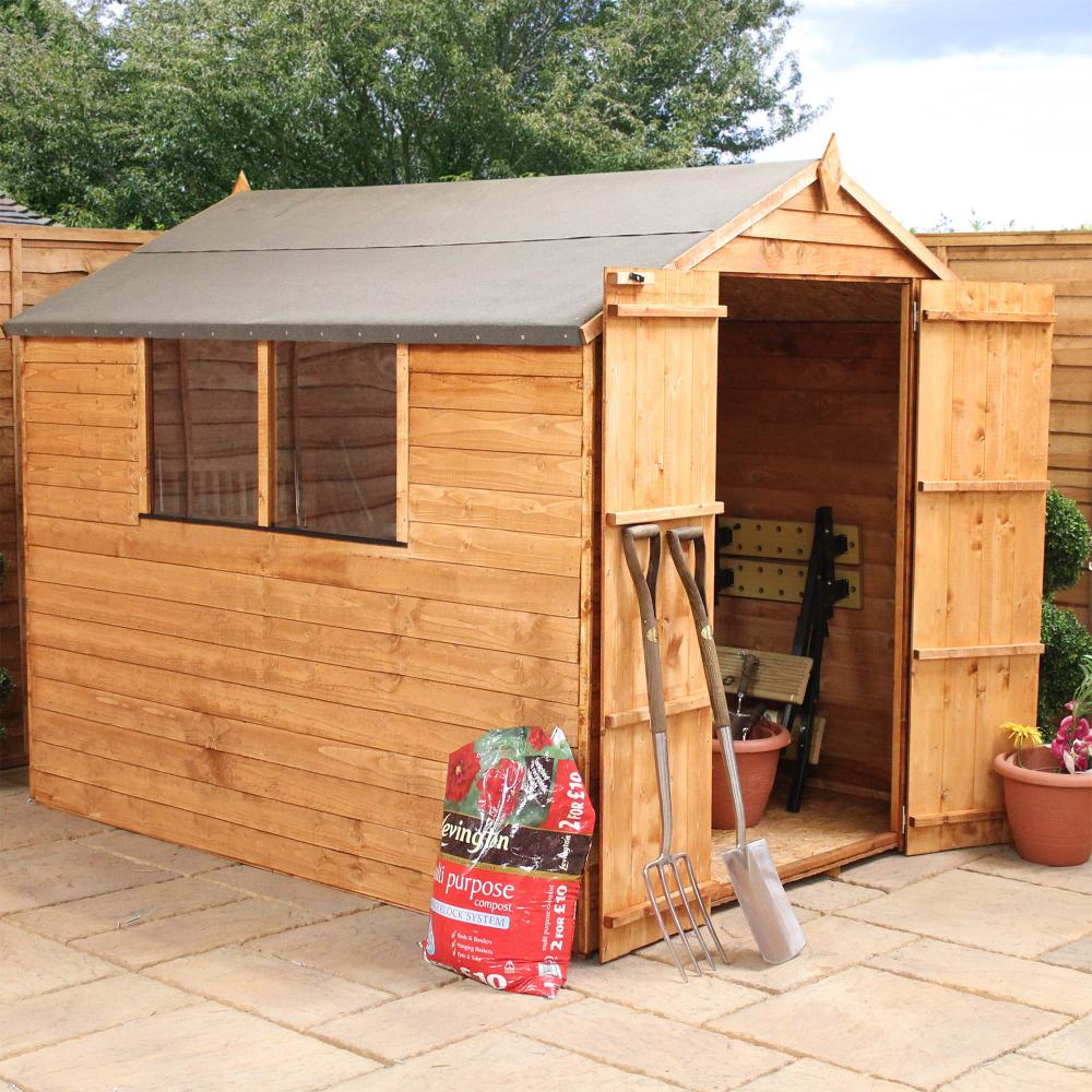 8x6 Wooden Overlap Garden Storage Shed Windows Double Door ...