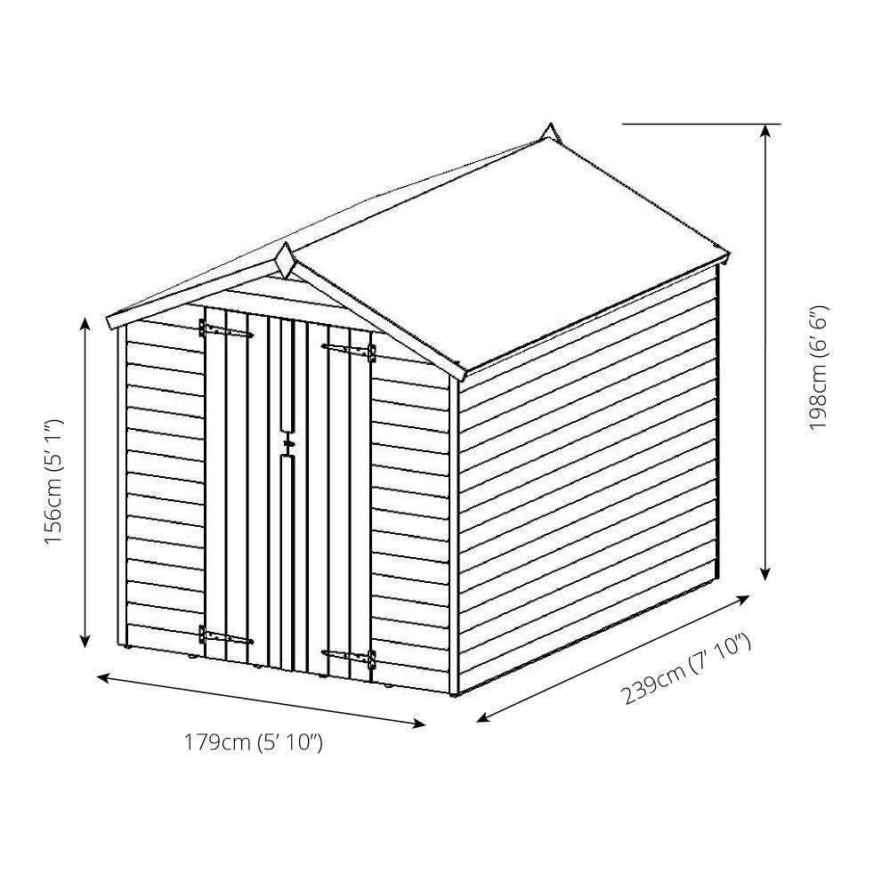 8x6 Overlap Wooden Garden Shed Double Door Apex Roof & Felt No Window ...