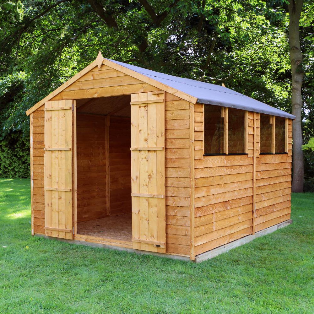 10x8 Overlap Wooden Shed Window Double Door Apex Roof Felt Garden Sheds ...