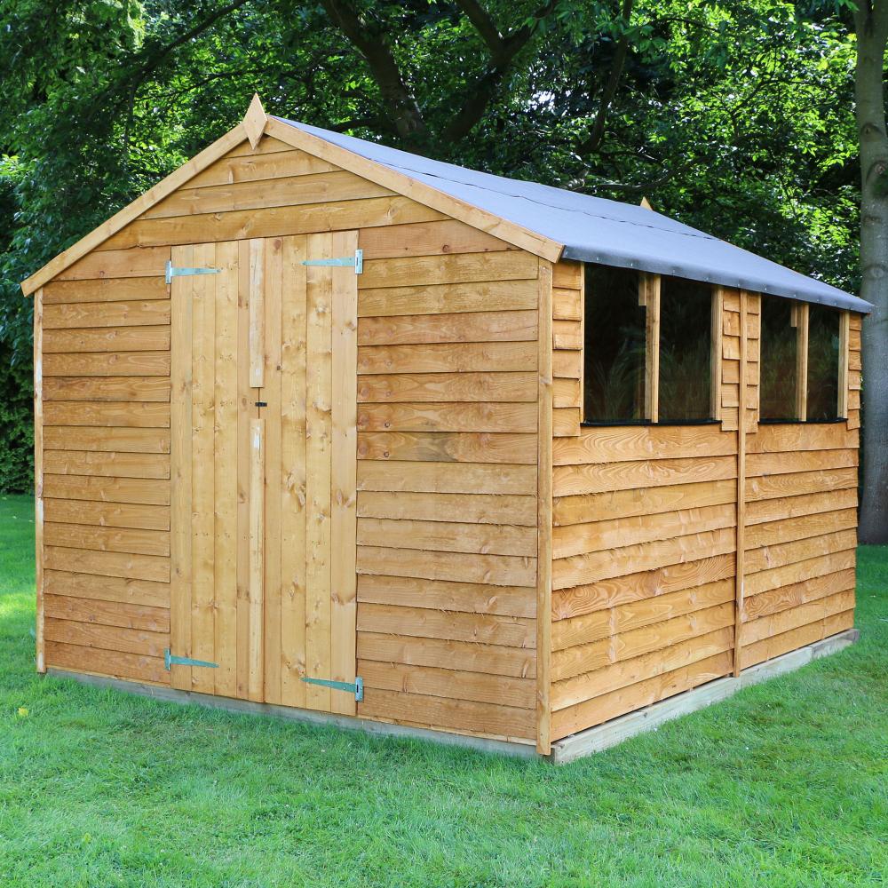 12x8 Wooden Overlap Garden Storage Shed Windows Double 