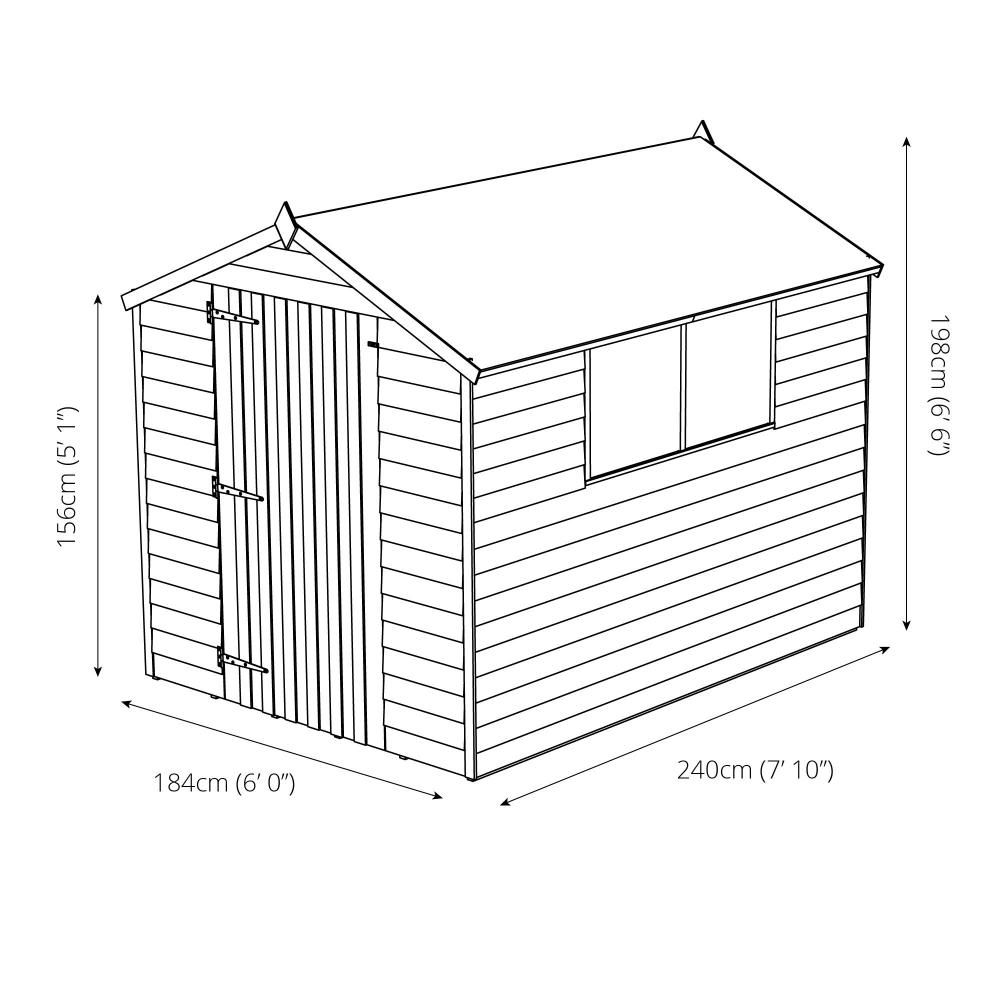 8x6 Wooden Overlap Garden Storage Shed Windows Single Door 