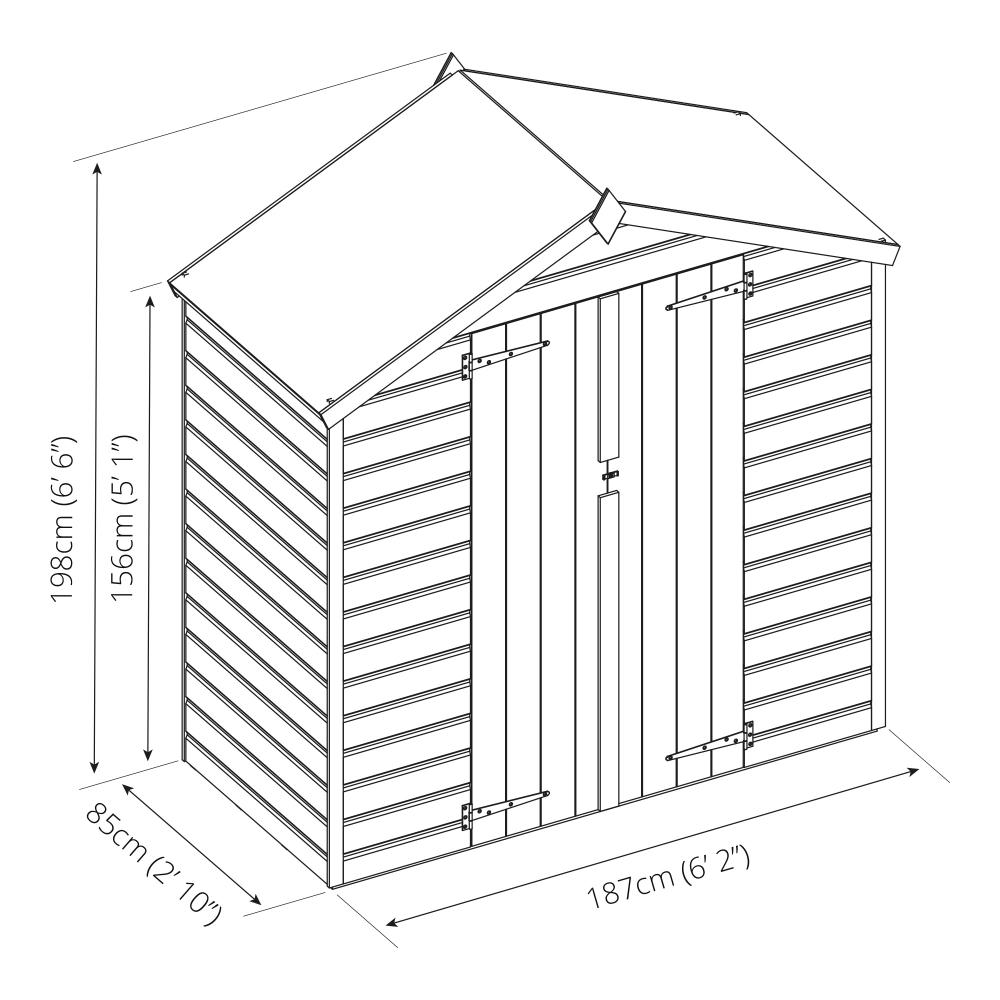 3x6 Wooden Overlap Garden Storage Shed Windowless Double 