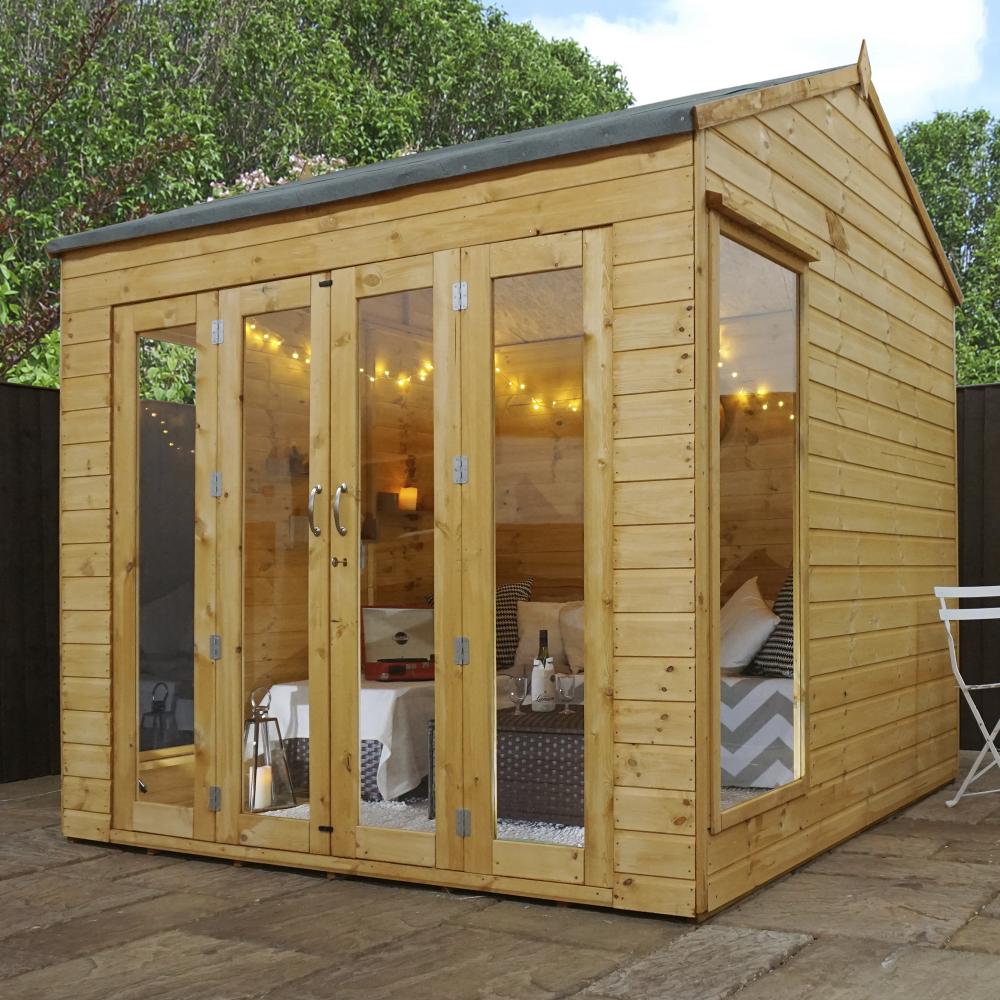 Wooden Summerhouse 8x8 Garden Room Shiplap Reverse Apex Folding Door