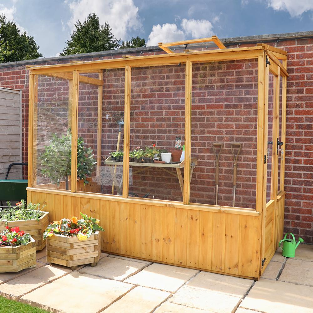 8x4 Wooden LeanTo Pent Greenhouse Styrene Windows Single