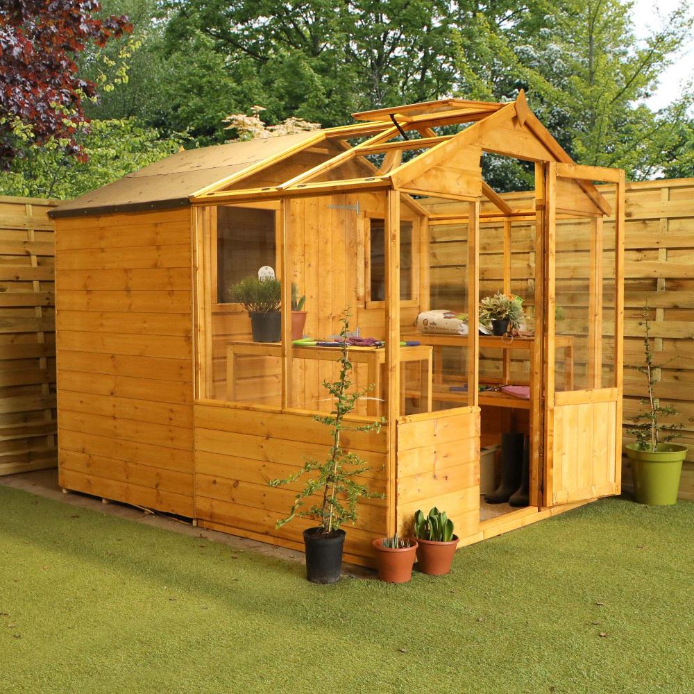 8x6 Wooden Shiplap Greenhouse with Storage Shed Combi 