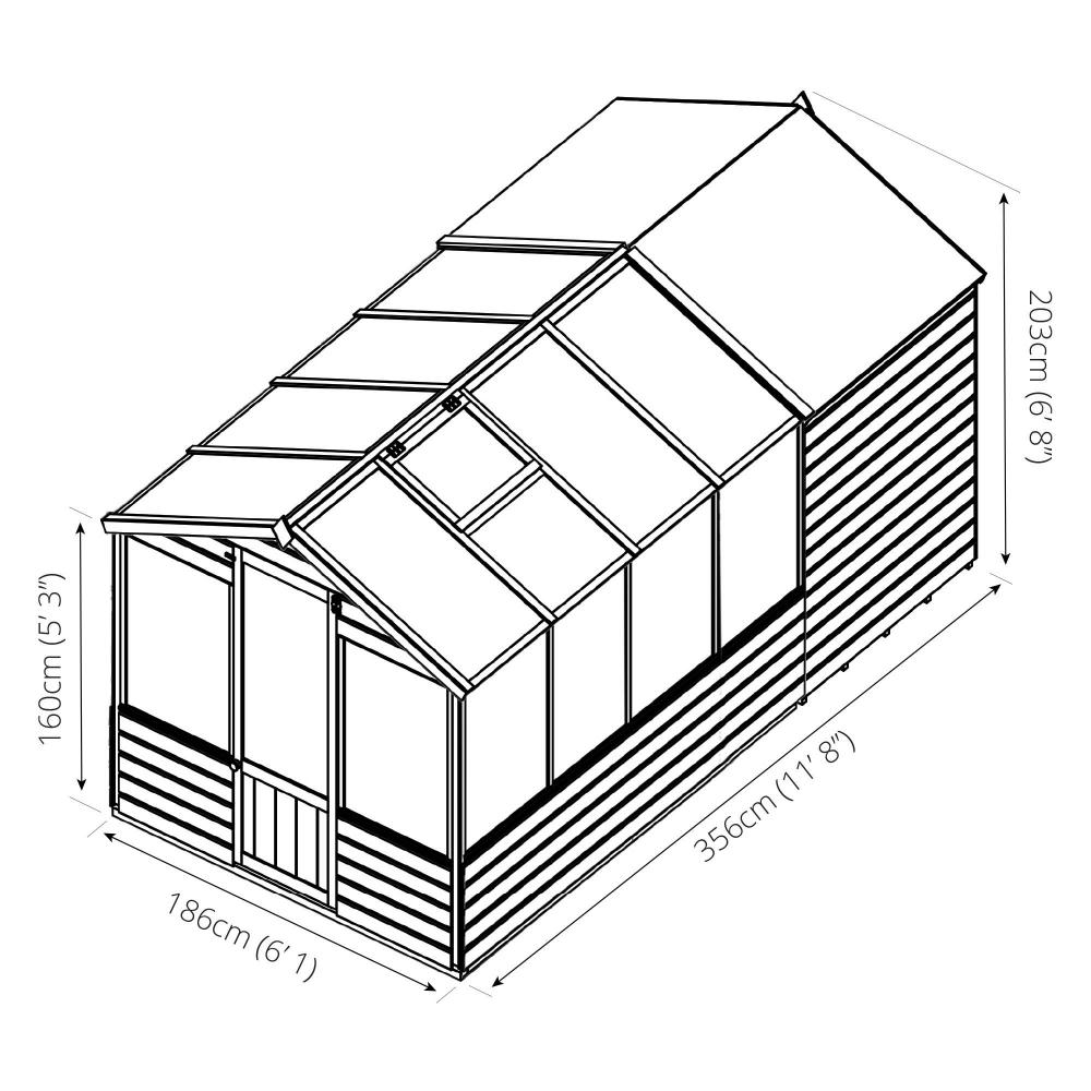 12x6 Wooden Shiplap Greenhouse with Storage Shed Combi ...