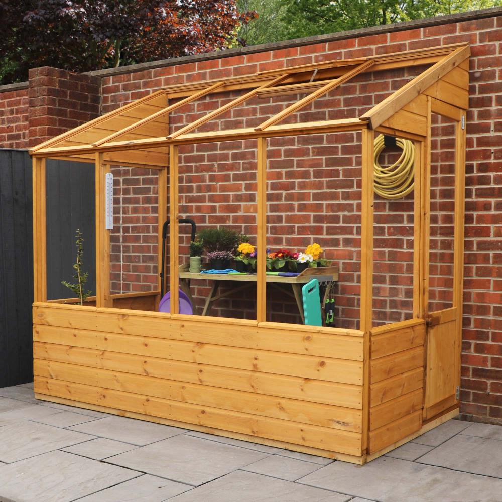 8x4 Wooden Evesham Lean-To Pent Greenhouse Styrene Single 