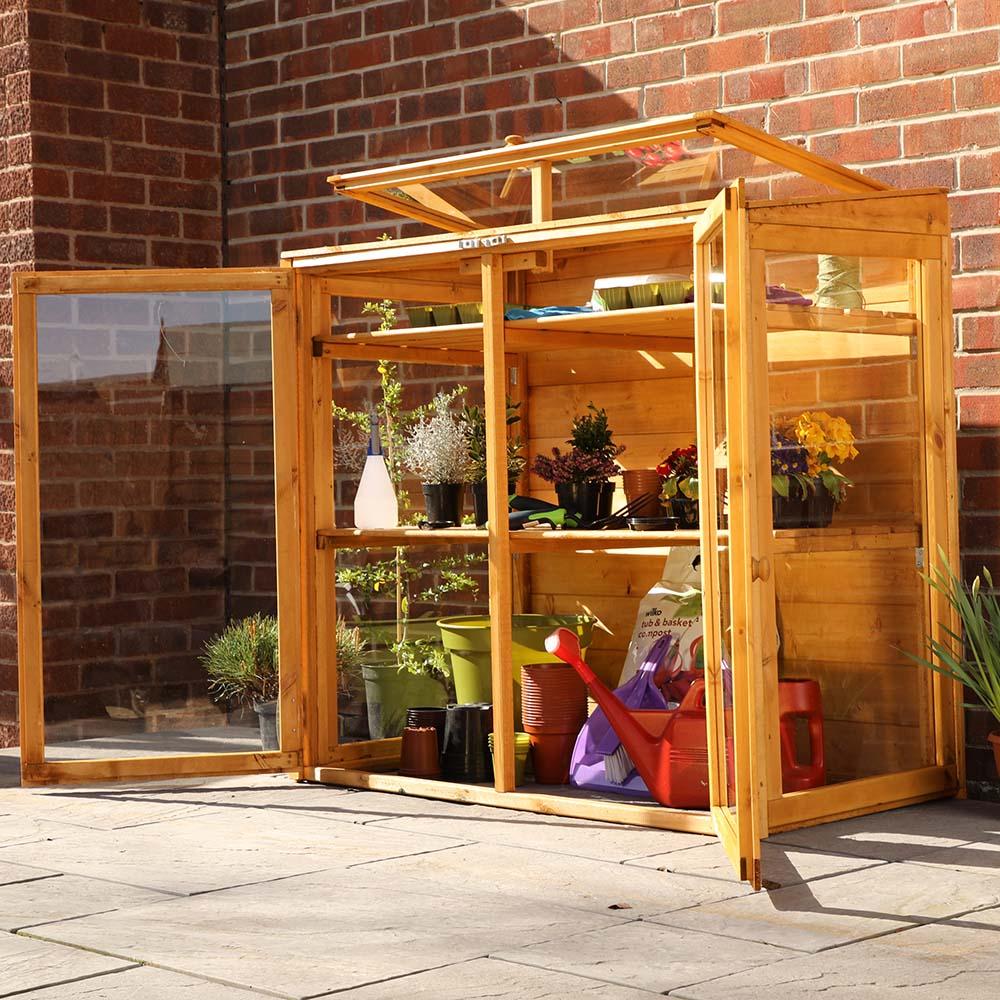 4x2 Wooden Shiplap Mini Garden Greenhouse Double Door Pent 