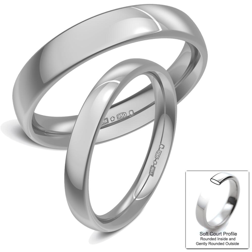 New Platinum Solid D Shaped UK Hallmarked Wedding Rings Band