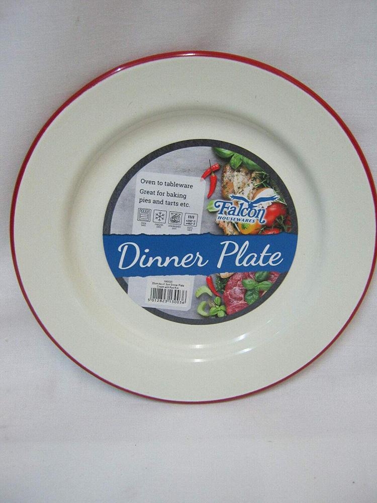 Falcon Enamel Round Pie Baking Dinner Plate Cream with Red Trim 20cm eBay