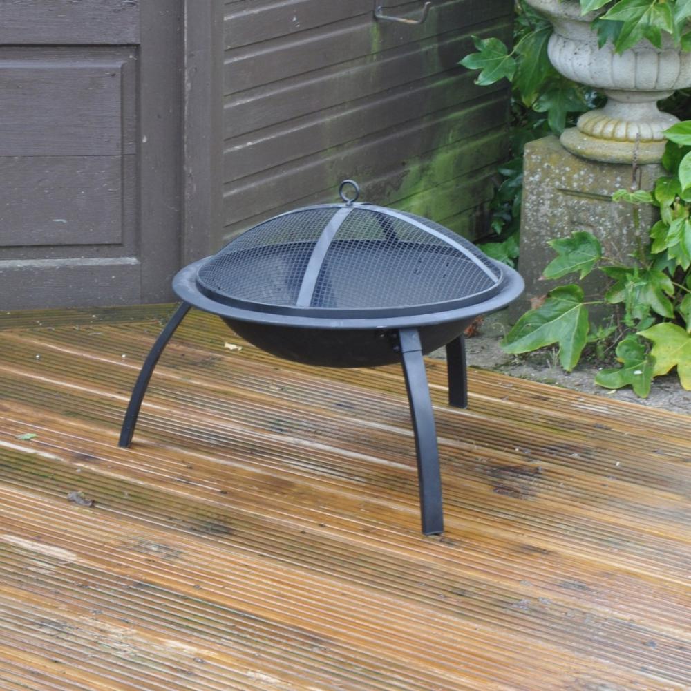 Kingfisher Contemporary Fire Pit Black Mesh Lid Robust Folding Legs