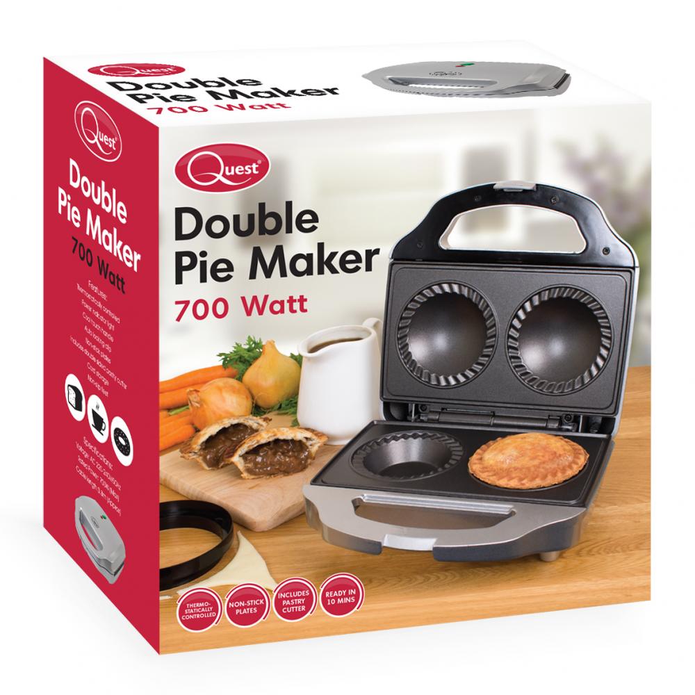 Quest Black/Silver Electric Deep Fill Non Stick Double 2 Pie Maker 700W ...