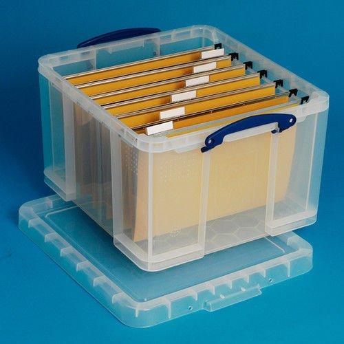 Really Useful Box Square, 42L, Clear Stacking Storage Bin Complete With ...