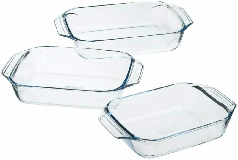 Pyrex Optimum Glass Rectangular Roasting Pans Boxed Set of 3