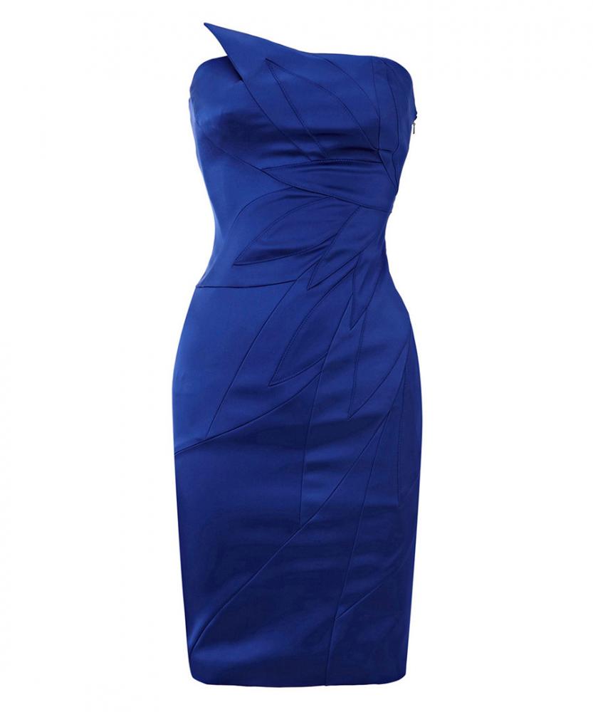 KAREN MILLEN DRESS FLORAL SEAM ROYAL BLUE SATIN FINISH SZ 8UK RRP £120 ...