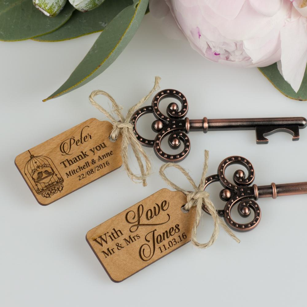 Personalised Favours Rustic Key Shaped Wedding Bottle