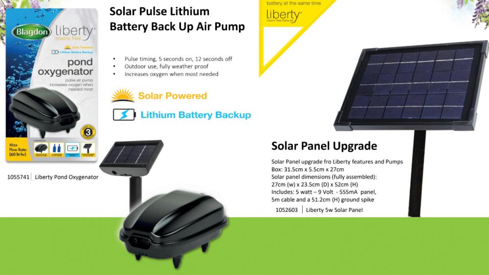 Blagdon Liberty Solar Pond Air Pump Oxygenator Lithium Battery Backup