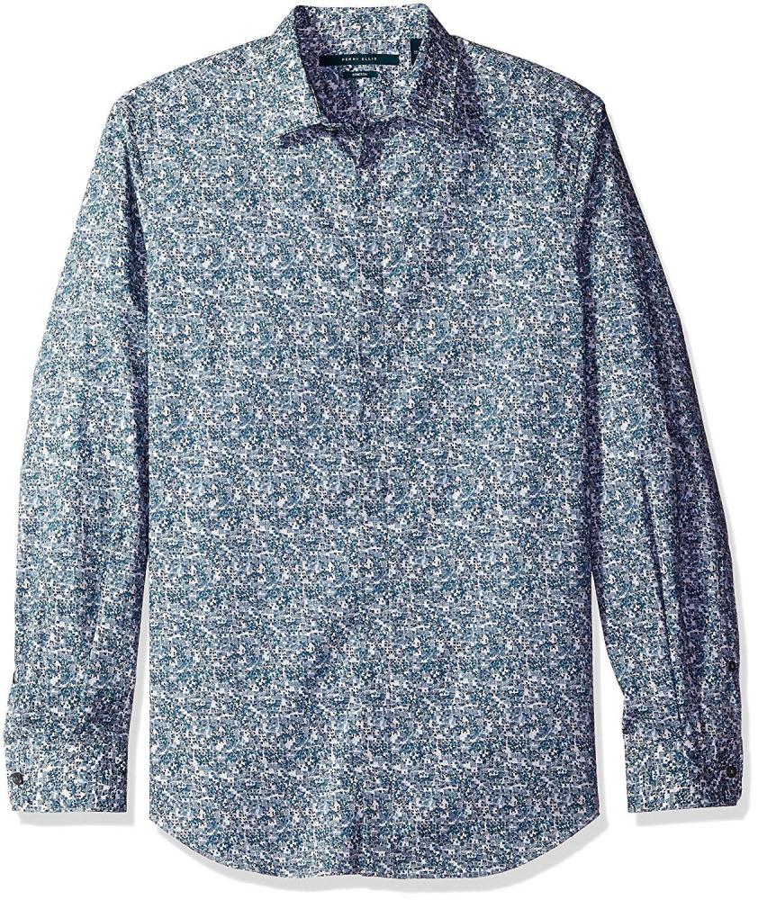 Perry Ellis Mens Blue Plaid Casual Shirt Orion Blue Size L NWT n0815 MSRP $79