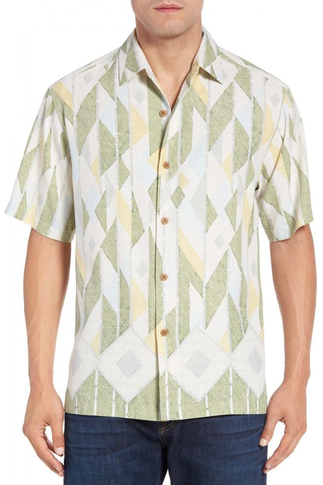 TOMMY BAHAMA Mens Button down Print Green Silk Shirt NWT n9449 MSRP $128