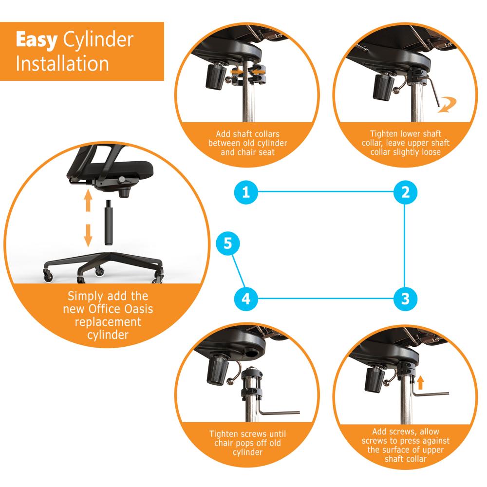 Office Chair Cylinder Replacement w/ Removal Tools & Instructions