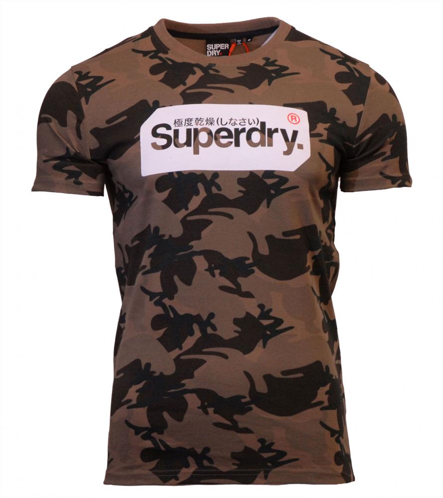 Superdry Mens Core Logo Tag Short Sleeve Crew Neck Print T-Shirt Army Camo