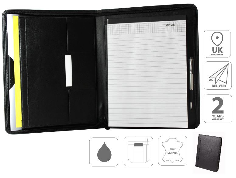 Conference Folder A4 Zipped Folder With Calculator Business File Black FI6512