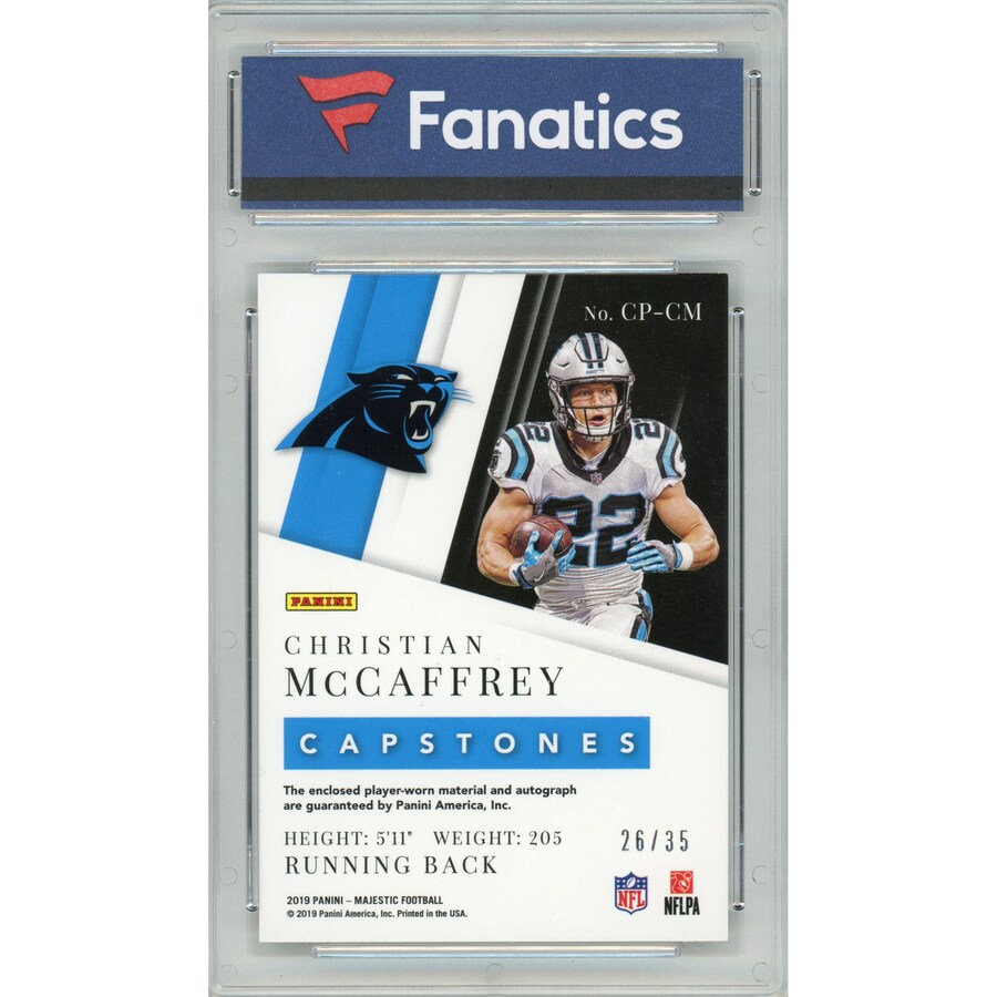 CHRISTIAN McCAFFREY Autographed 2019 Panini Capstones Relic Card PANINI 